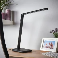 Arbejdsrum/Kontor|Bordlamper ^ Lindby LED-skrivebordslampe Kuno, sort, USB, touchdæmper