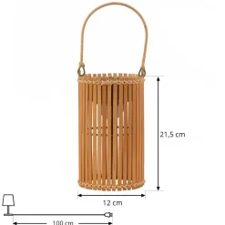 Dekorationsbelysning|Solcellelamper ^ Lindby LED-solcellebordlampe Amaria, bambus, Ø 12 cm