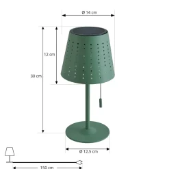 Lindby Dekorationsbelysning|Terrassebelysning > LED-solcellebordlampe Hilario, grøn, jern, genopladeligt batteri