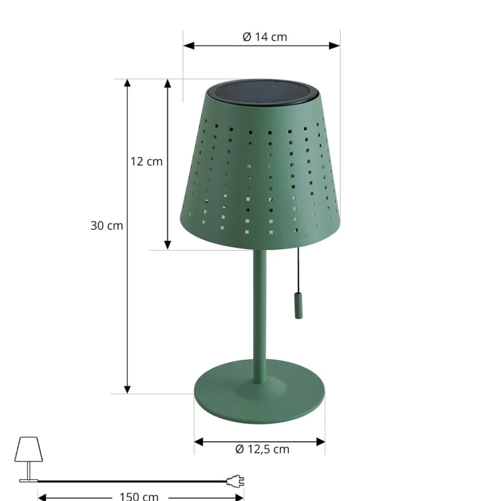 Lindby Dekorationsbelysning|Terrassebelysning > LED-solcellebordlampe Hilario, grøn, jern, genopladeligt batteri
