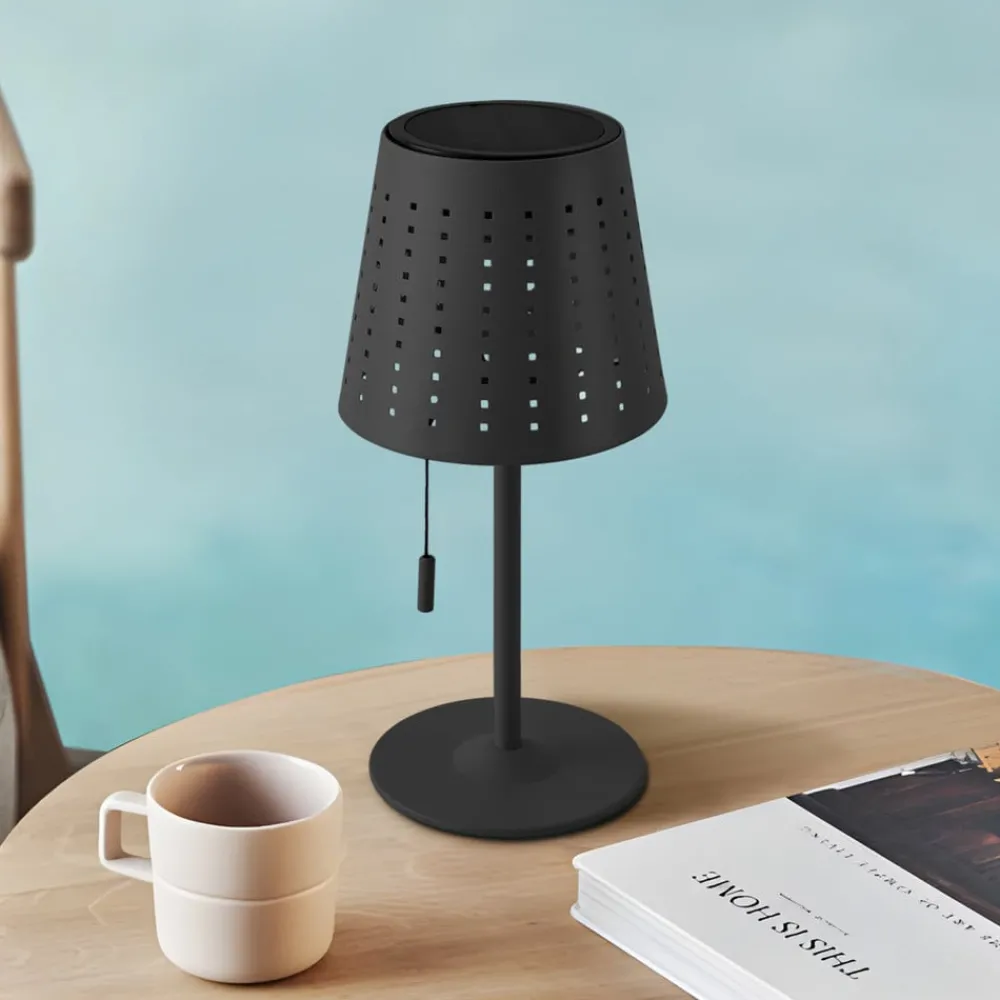 Lindby Dekorationsbelysning|Solcellelamper > LED-solcellebordlampe Hilario, sort, jern, genopladeligt batteri