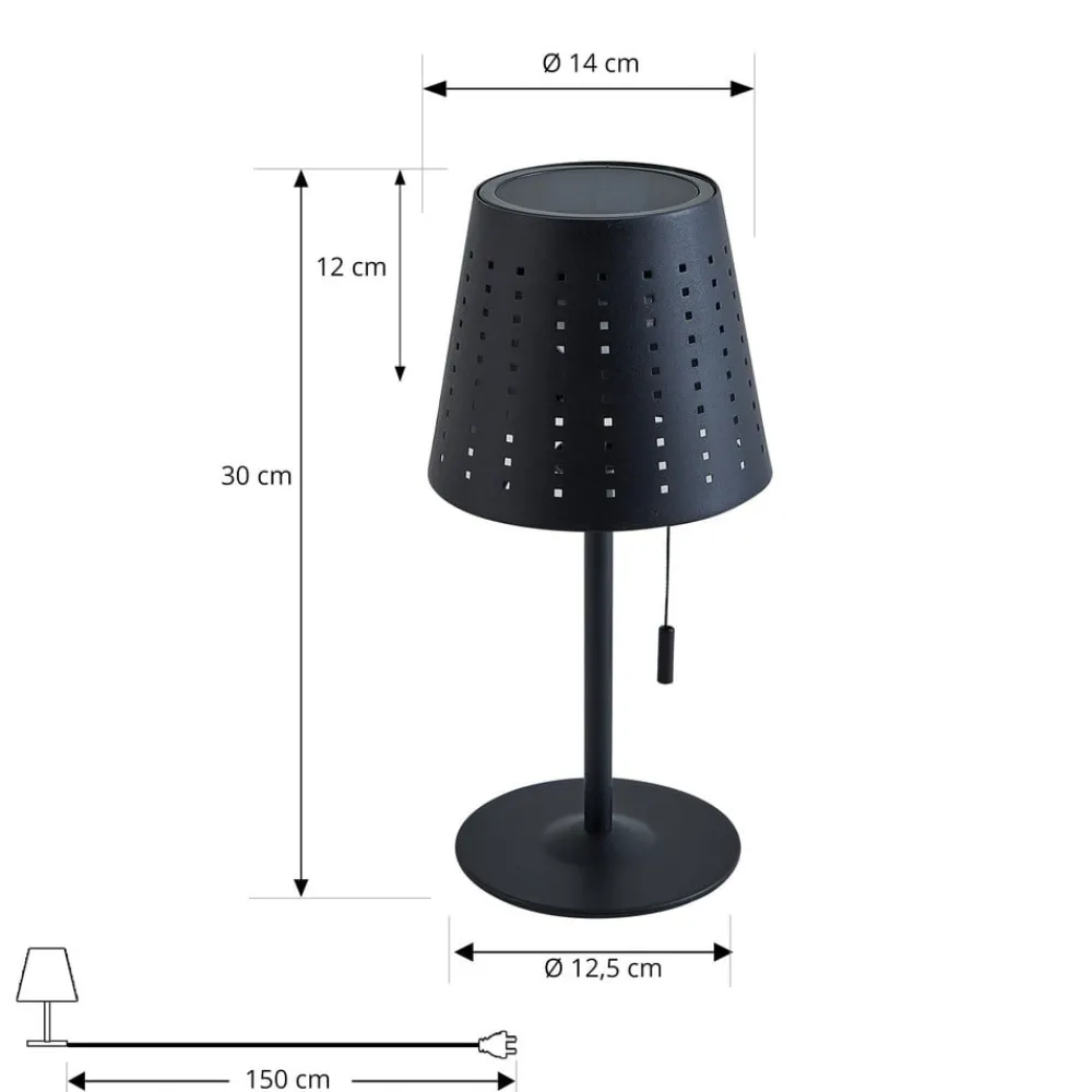Lindby Dekorationsbelysning|Solcellelamper > LED-solcellebordlampe Hilario, sort, jern, genopladeligt batteri