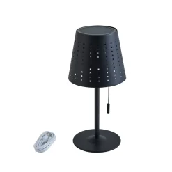Lindby Dekorationsbelysning|Solcellelamper > LED-solcellebordlampe Hilario, sort, jern, genopladeligt batteri