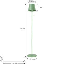 Solcellelamper ^ Lindby LED-solcellegulvlampe Hilario, grøn, jern, genopladeligt batteri