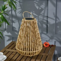 Lindby Dekorationsbelysning|Solcellelamper > LED-solcellelampe Amaria, rattan, lys, Ø 27 cm