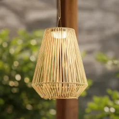 Lindby Udendørs Pendellamper|Solcellelamper > LED-solcellelampe Austas, beige, Ø 32 cm, USB, IP54