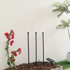 Lindby Dekorationsbelysning|Solcellelamper > LED-solcellelampe Balian, sæt med 3, sort, aluminium, 3000K