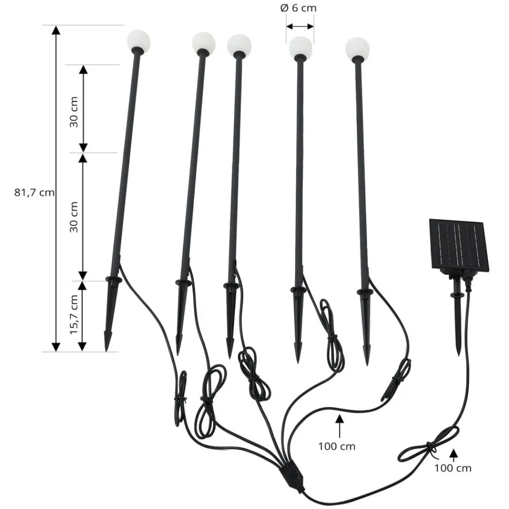 Lindby Solcellelamper|Udendørs Spot > LED-solcellelampe Freydis, sæt med 5, sort, 2.000 K