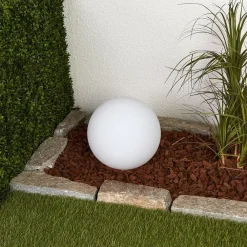 Lindby Dekorationsbelysning|Solcellelamper > LED-solcellelampe Lago, Ø 25 cm, kugle, jordspyd, hvid