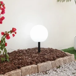 Lindby Dekorationsbelysning|Solcellelamper > LED-solcellelampe Lago, Ø 25 cm, kugle, jordspyd, hvid