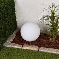 Dekorationsbelysning|Solcellelamper ^ Lindby LED-solcellelampe Lago, Ø 30 cm, kugle, jordspyd, hvid