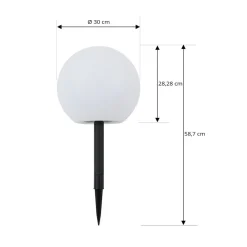 Dekorationsbelysning|Solcellelamper ^ Lindby LED-solcellelampe Lago, Ø 30 cm, kugle, jordspyd, hvid