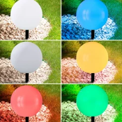 Dekorationsbelysning|Solcellelamper ^ Lindby LED-solcellelampe Lago, Ø 30 cm, kugle, jordspyd, hvid