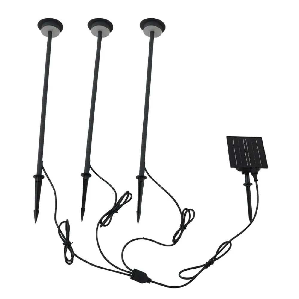 Solcellelamper|Udendørs Spot ^ Lindby LED-solcellelampe Lyris, sæt med 3, sort, aluminium, 3.000K