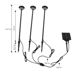 Solcellelamper|Udendørs Spot ^ Lindby LED-solcellelampe Lyris, sæt med 3, sort, aluminium, 3.000K