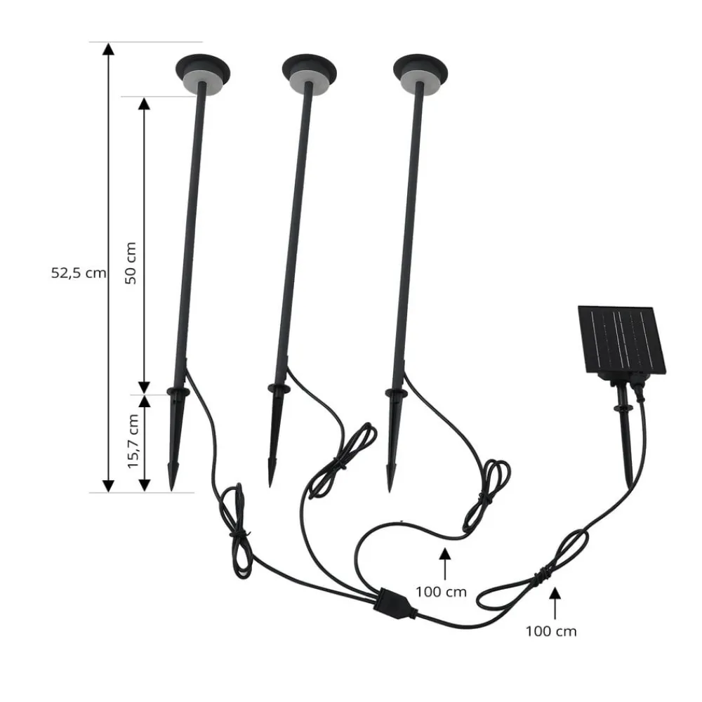 Solcellelamper|Udendørs Spot ^ Lindby LED-solcellelampe Lyris, sæt med 3, sort, aluminium, 3.000K