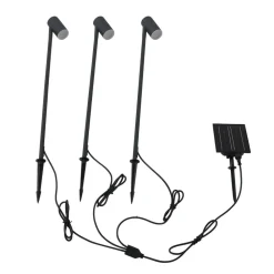 Lindby Dekorationsbelysning > LED-solcellelampe Myric, sæt med 3, sort, aluminium, 3.000K