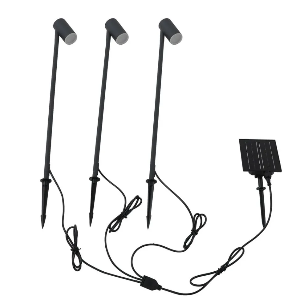 Lindby Dekorationsbelysning > LED-solcellelampe Myric, sæt med 3, sort, aluminium, 3.000K