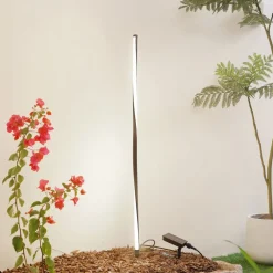 Dekorationsbelysning|Udendørs Spot ^ Lindby LED-solcellelampe Sabriel, lige, sort, aluminium, 3000K
