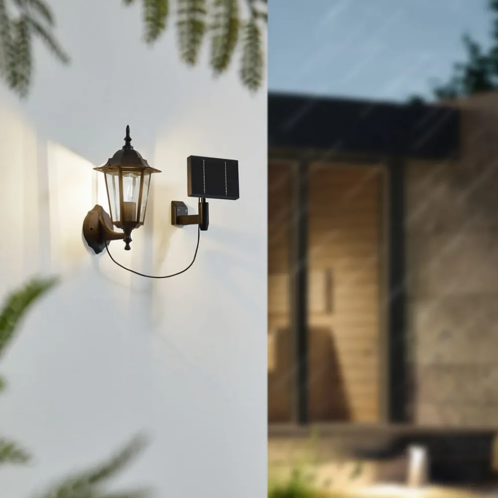 Lindby Solcellelamper|Væglamper > LED-solcellelampe Sayata, sort, aluminium, lygte