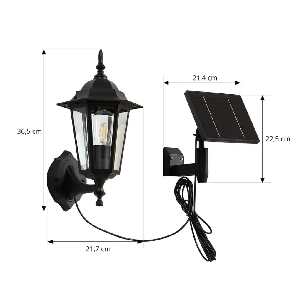 Lindby Solcellelamper|Væglamper > LED-solcellelampe Sayata, sort, aluminium, lygte