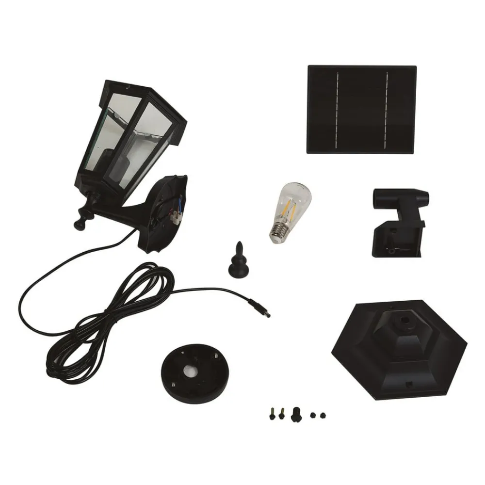 Lindby Solcellelamper|Væglamper > LED-solcellelampe Sayata, sort, aluminium, lygte