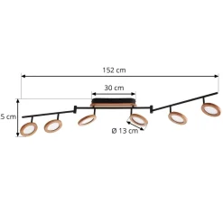 Lindby Spotlights|Loftlamper > LED-spotlight Manel, træ, 152 cm lang, 6 lyskilder