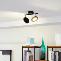 Spotlights ^ Lindby LED-spotlight Manel, træ, 37 cm lang, 2 lyskilder