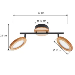 Spotlights ^ Lindby LED-spotlight Manel, træ, 37 cm lang, 2 lyskilder