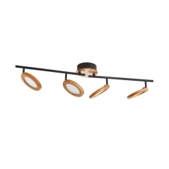 Spotlights ^ Lindby LED-spotlight Manel, træ, 84 cm lang, 4 lyskilder