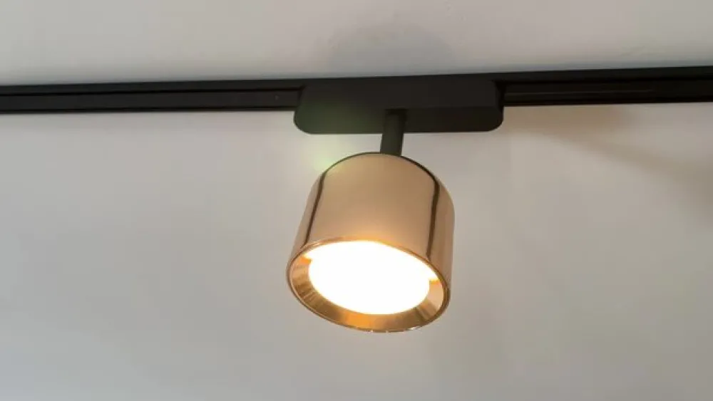 Skinnesystem ^ Lindby LED-spot 48 V Lumaro, rosaguld, Ø 8,2 cm, aluminium, dæmpbar