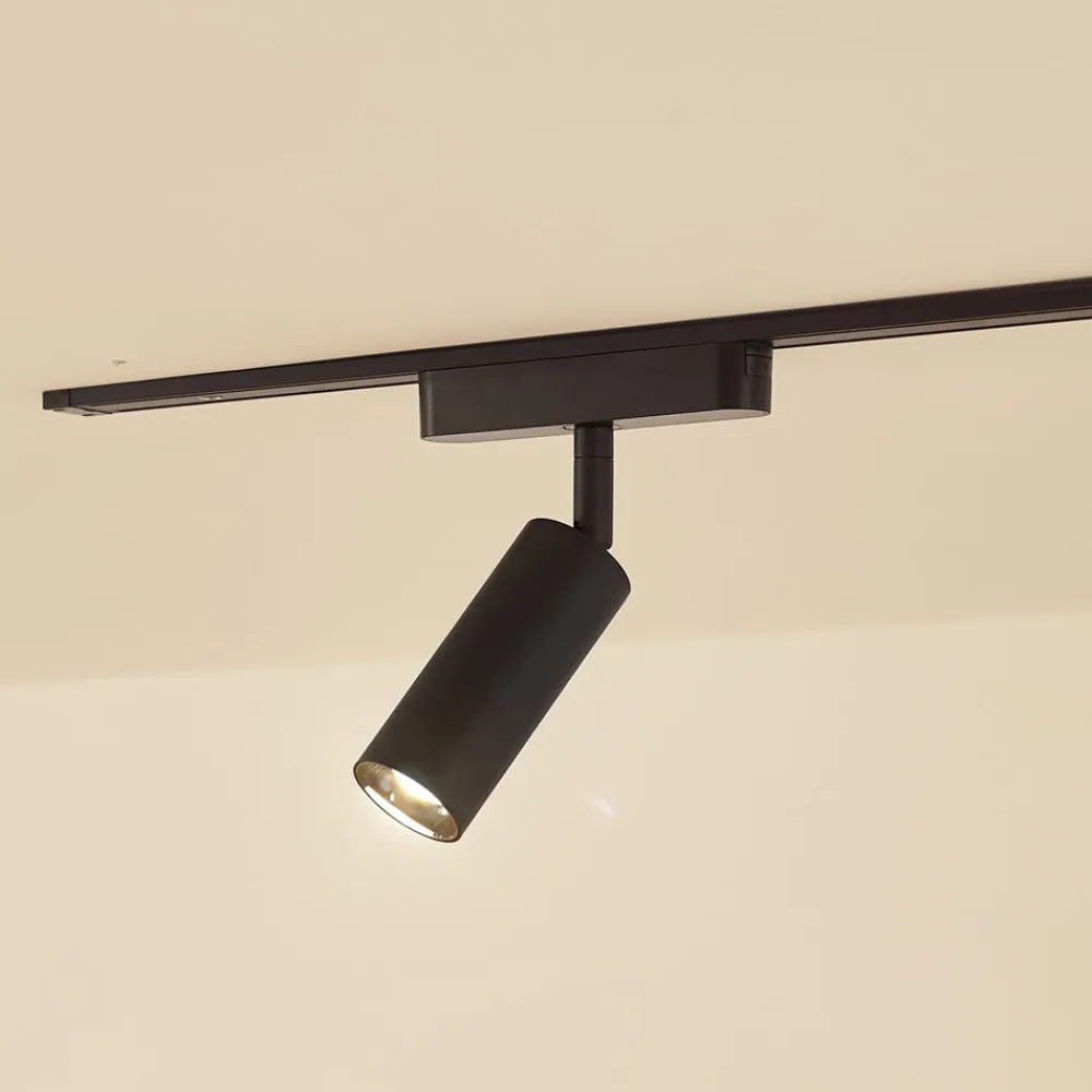 Skinnesystem ^ Lindby LED-spot 48 V Lumaro, sort, Ø 4 cm, aluminium, dæmpbar