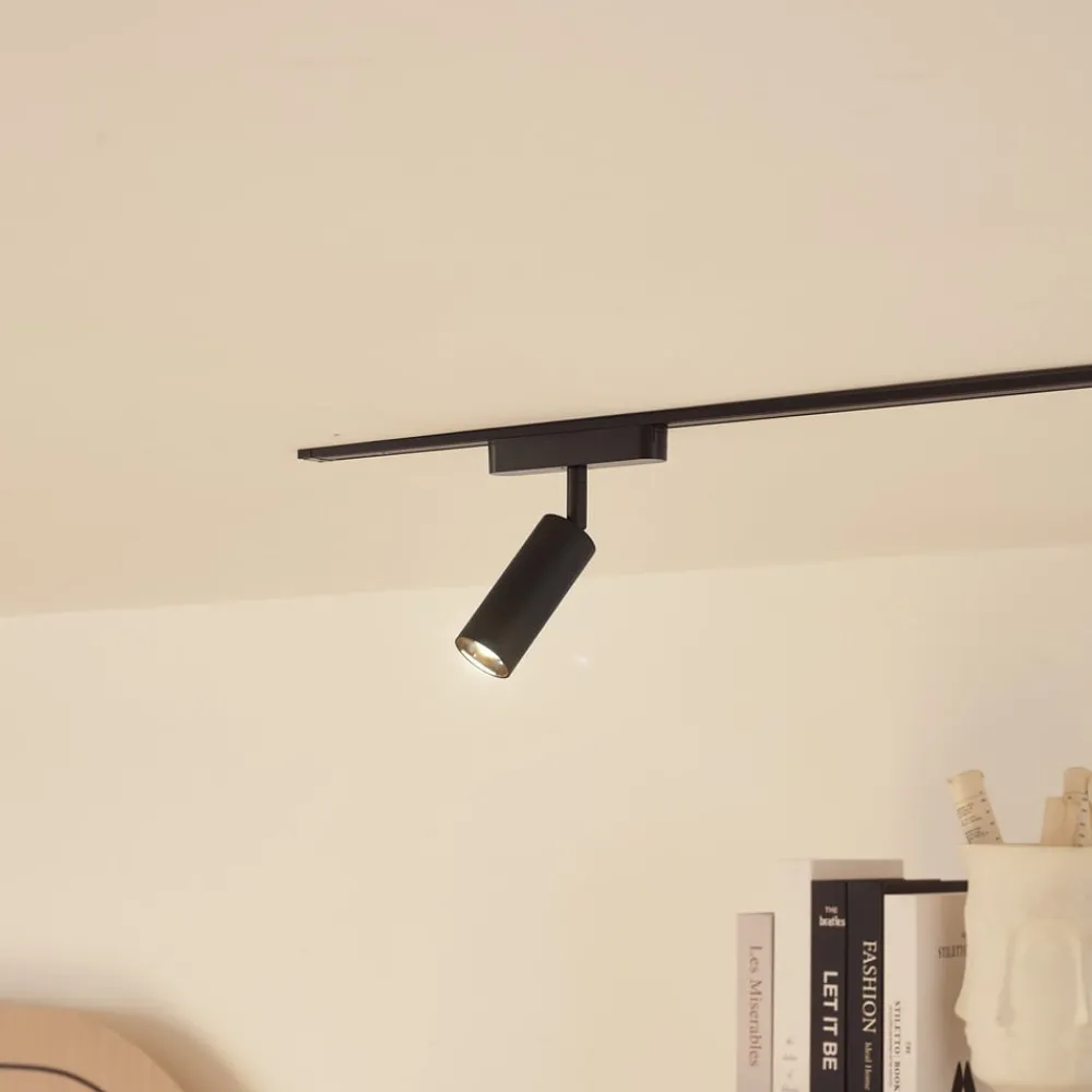 Skinnesystem ^ Lindby LED-spot 48 V Lumaro, sort, Ø 4 cm, aluminium, dæmpbar