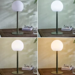 Lindby Dekorationsbelysning|Bordlamper > LED udendørs bordlampe Eleia, grøn, metal, genopladeligt batteri