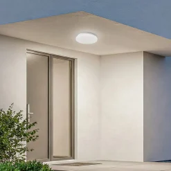 Terrassebelysning|Udendørs Loftlamper ^ Lindby LED udendørs loftslampe Kirkola, 3000 K, Ø 26 cm, hvid