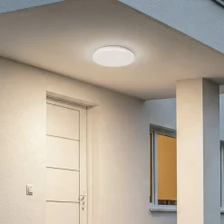 Terrassebelysning|Udendørs Loftlamper ^ Lindby LED udendørs loftslampe Kirkola, 3000 K, Ø 34 cm, hvid