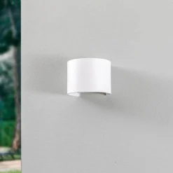 Terrassebelysning|Væglamper ^ Lindby LED udendørs væglampe Nivar, rund, hvid, metal, IP54
