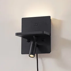 Gang|Væglamper ^ Lindby LED-væglampe Auden, sort, stik, ladestation