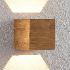 Væglamper|Væglamper ^ Lindby LED-væglampe Benicio, 11 cm, kantet, træ