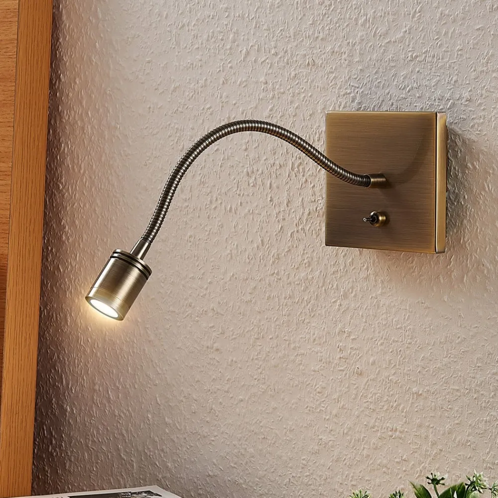 Lindby Væglamper|Væglamper > LED-væglampe Mayar, 2, messing, læselampe, 11 cm
