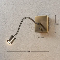 Lindby Væglamper|Væglamper > LED-væglampe Mayar, 2, messing, læselampe, 11 cm