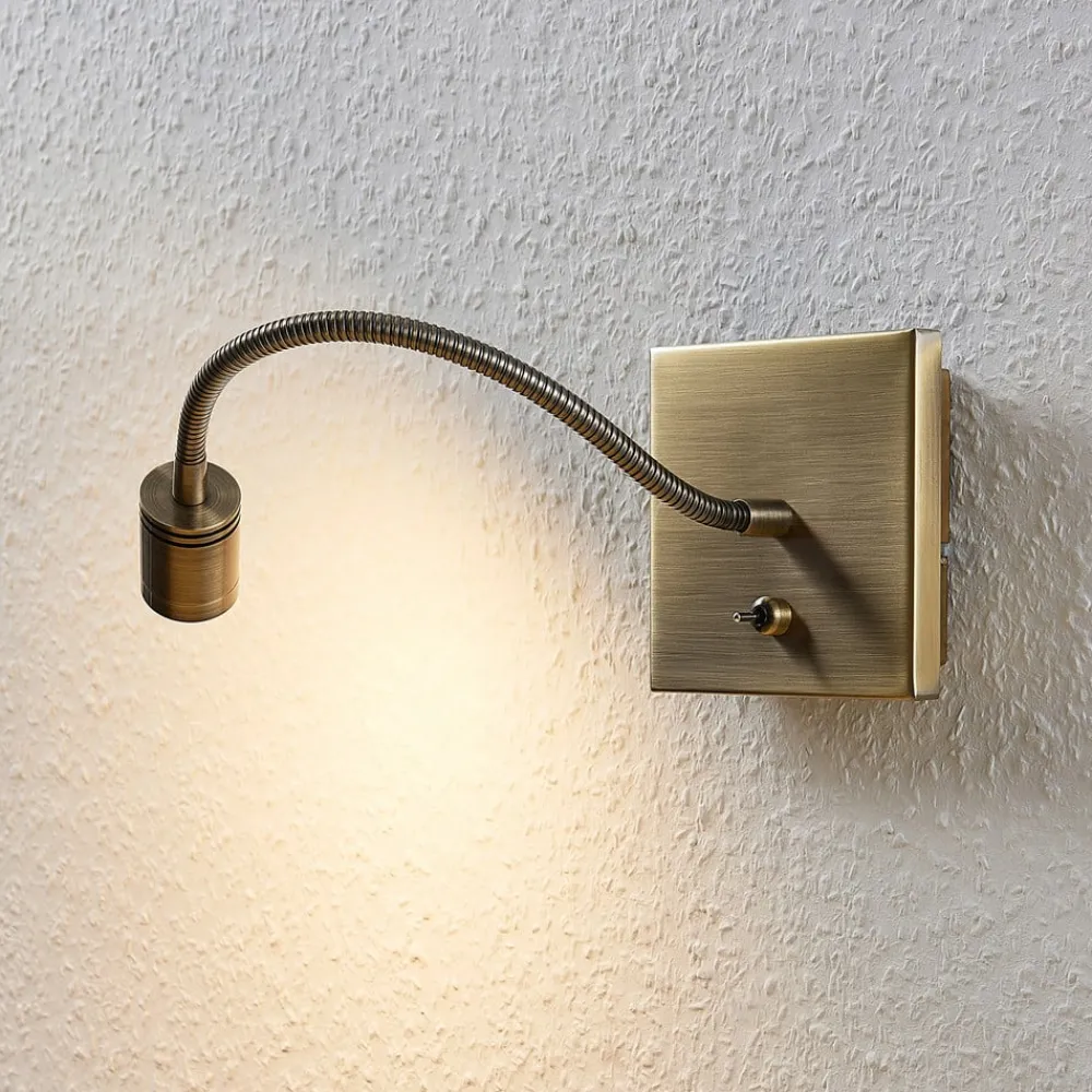 Lindby Væglamper|Væglamper > LED-væglampe Mayar, 2, messing, læselampe, 11 cm