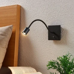 Væglamper|Væglamper ^ Lindby LED-væglampe Mayar, 2 stk, sort, læselampe, 11 cm