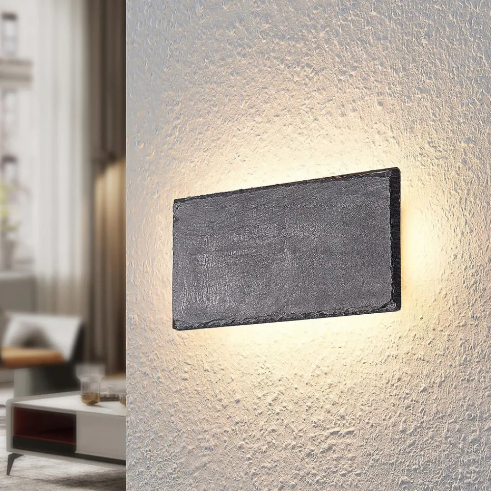 Gang|Pendellamper ^ Lindby LED-væglampe Peetu, 22 cm lang, skifer, dæmpbar