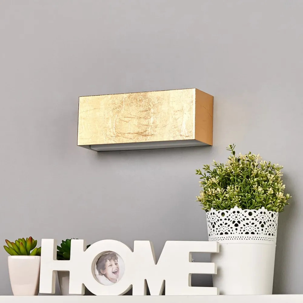 Lindby Gang|Pendellamper > LED-væglampe Quentin, 23 cm bred, guldfarvet, metal