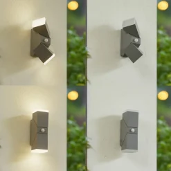 Lindby Væglamper > LED-væglampe Sally, 22 cm, grå, IP54, sensor