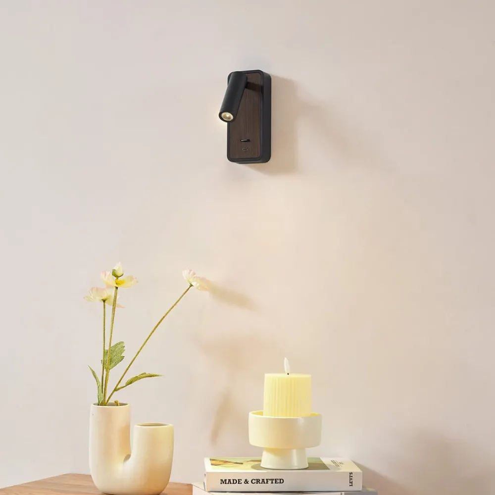 Lindby Væglamper|Væglamper > LED-væglampe Tallis, sort, USB-C, bevægelig