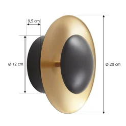 Lindby Væglamper|Væglamper > LED-væglampe Tiama, metal, sort/guld, Ø 20 cm