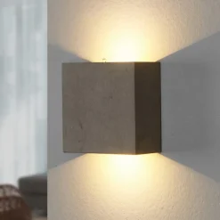 Væglamper|Væglamper ^ Lindby LED-væglampe Yva, grå, beton, 13 x 13 cm, op/ned
