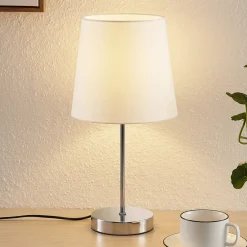 Lindby Bordlamper > Leza bordlampe, krom, hvid skærm